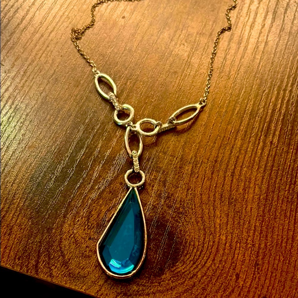Nordstrom Silver With Bright Blue Stone Pendant and Rhinestone Necklace